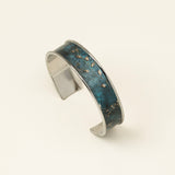 Bracelet manchette Meije - bleu ardoise marbré et feuilles dorées, fait main en France