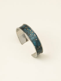 Bracelet manchette Meije - bleu ardoise marbré et feuilles dorées, fait main en France