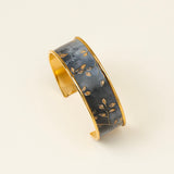Bracelet manchette Meije - bleu ardoise marbré et feuilles dorées, fait main en France