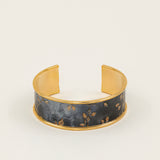 Bracelet manchette Meije - bleu ardoise marbré et feuilles dorées, fait main en France