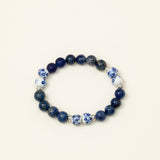 Bracelet perles Illimani — lapis lazuli et céramique fleurie, fait main en France