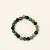 Bracelet perles Denali - pierre de lave, turquoise africaine et agate mousse, fait main en France