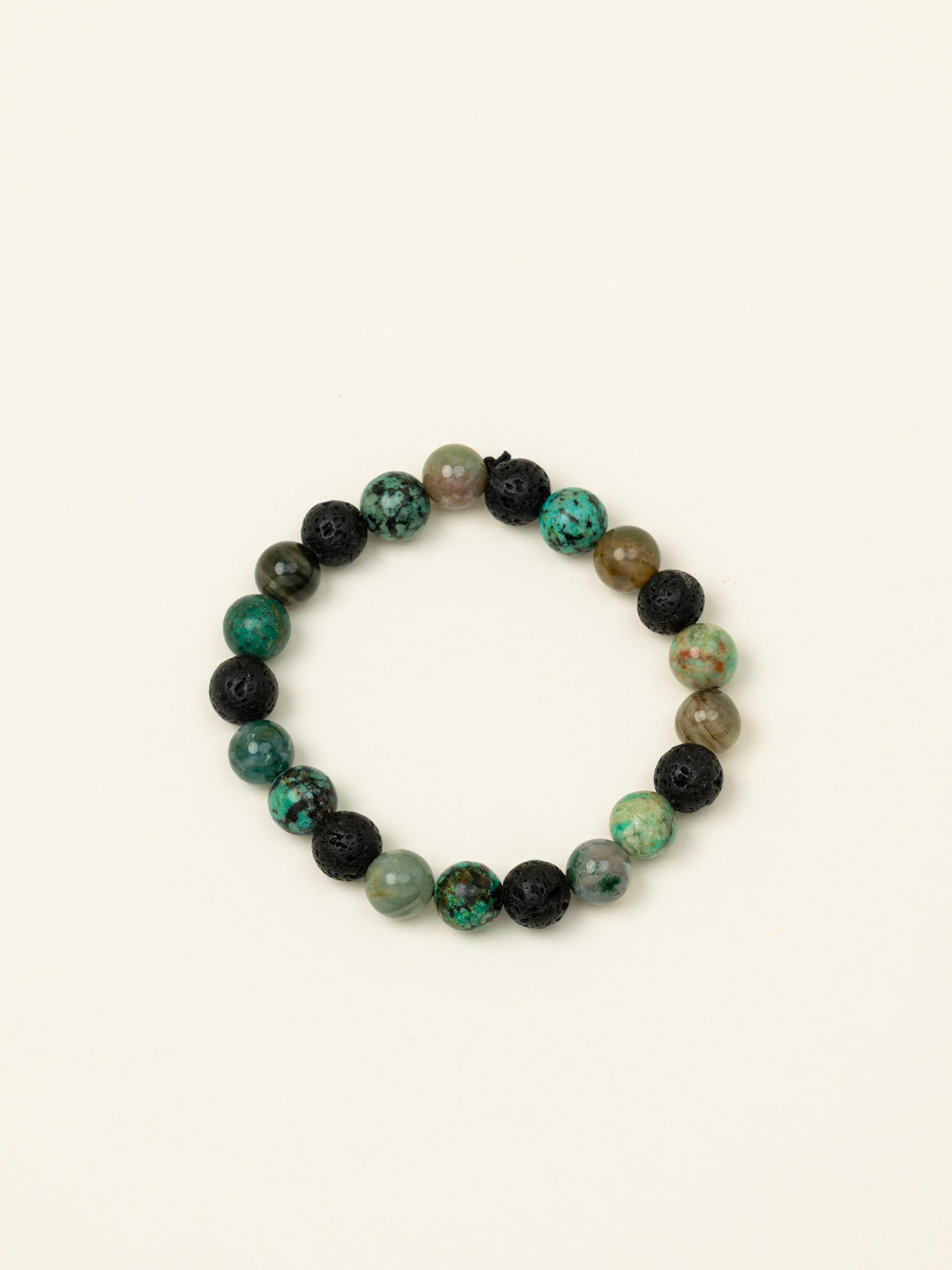 Bracelet perles Denali - pierre de lave, turquoise africaine et agate mousse, fait main en France
