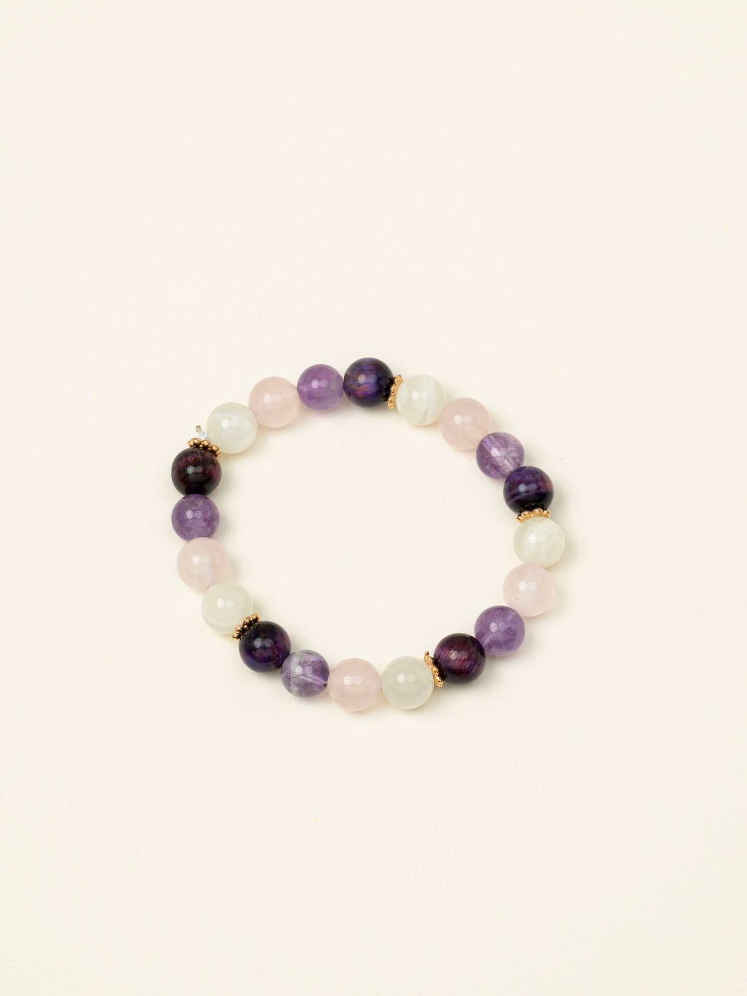 Bracelet perles Annapurna - améthyste, quartz rose et pierre de lune, fait main en France
