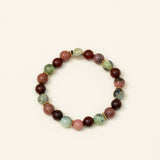 Bracelet perles Kilimandjaro - bois de santal, calcite verte et rhodochrosite, fait main en France