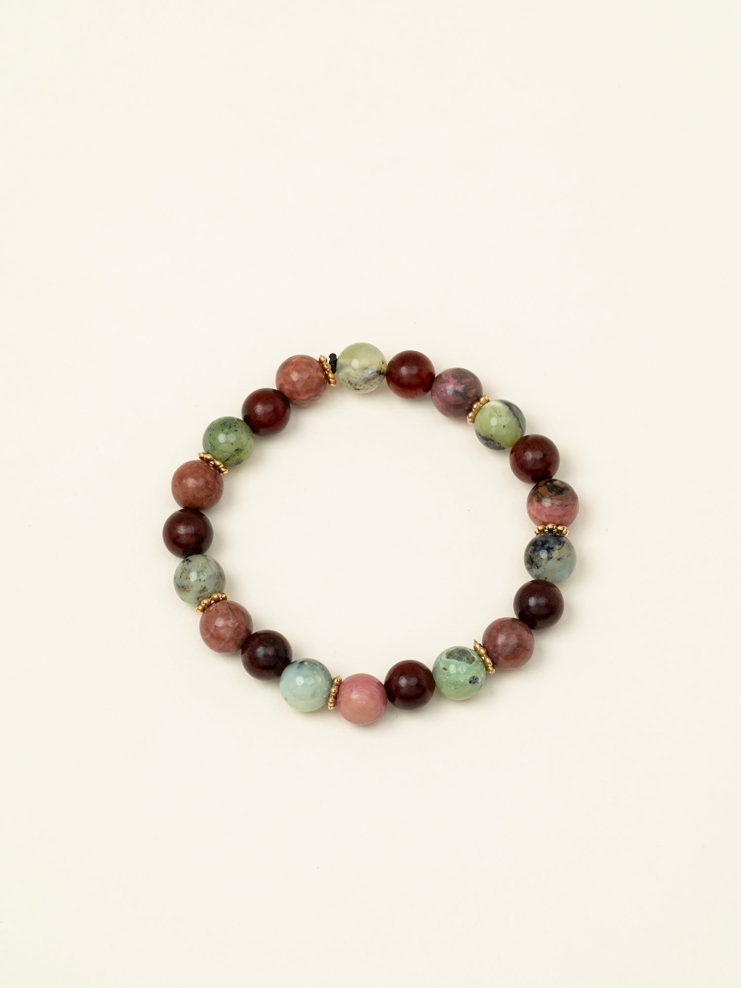 Bracelet perles Kilimandjaro - bois de santal, calcite verte et rhodochrosite, fait main en France