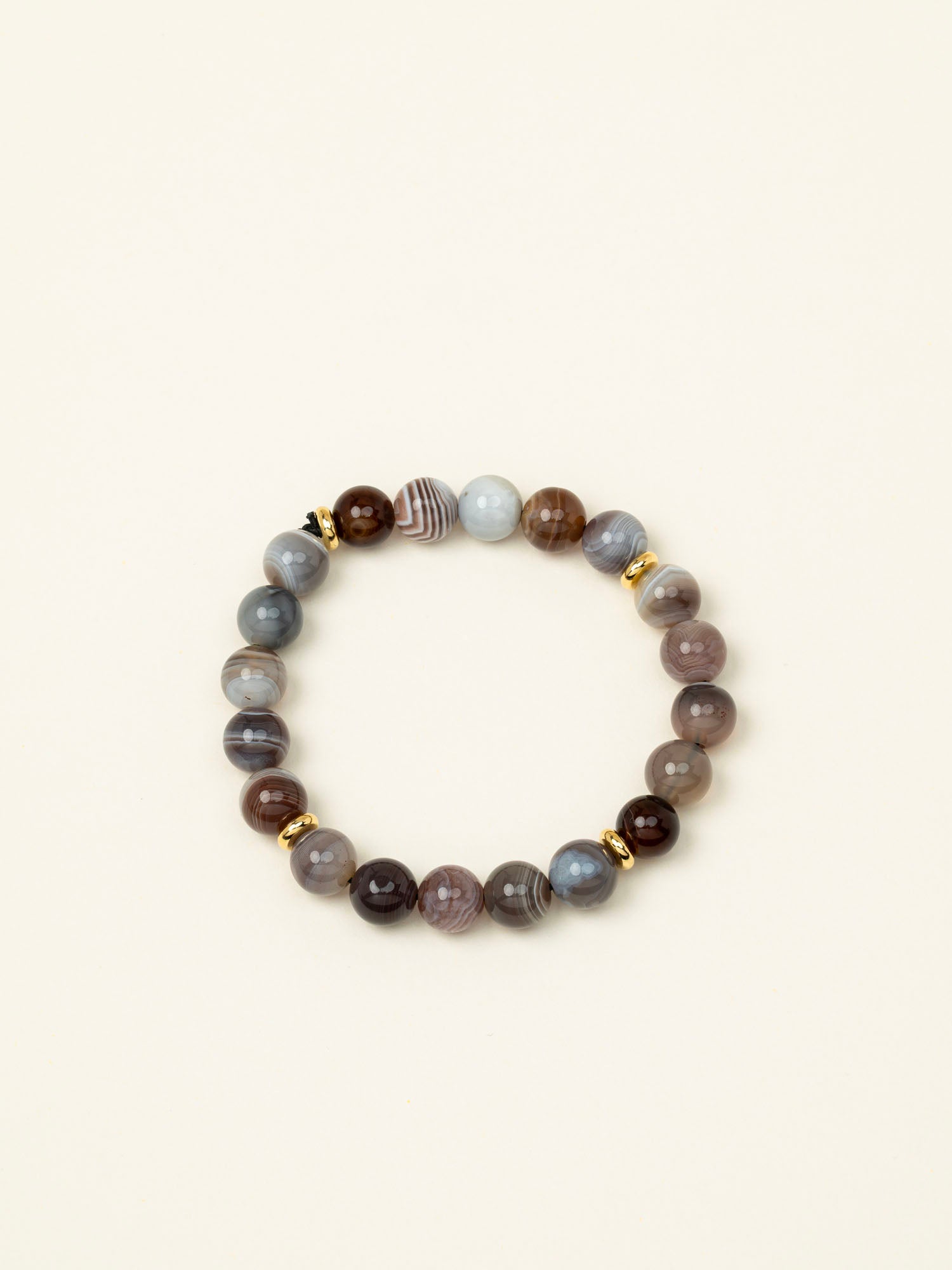 Bracelet perles Atlas - agate botswana striée grise et taupe, fait main en France