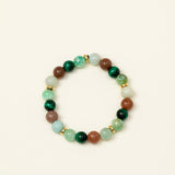 Bracelet perles Pacaya — calcite verte, œil de tigre vert et pierre de lune, fait main en France