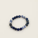 Bracelet perles Illimani — lapis lazuli et céramique fleurie, fait main en France