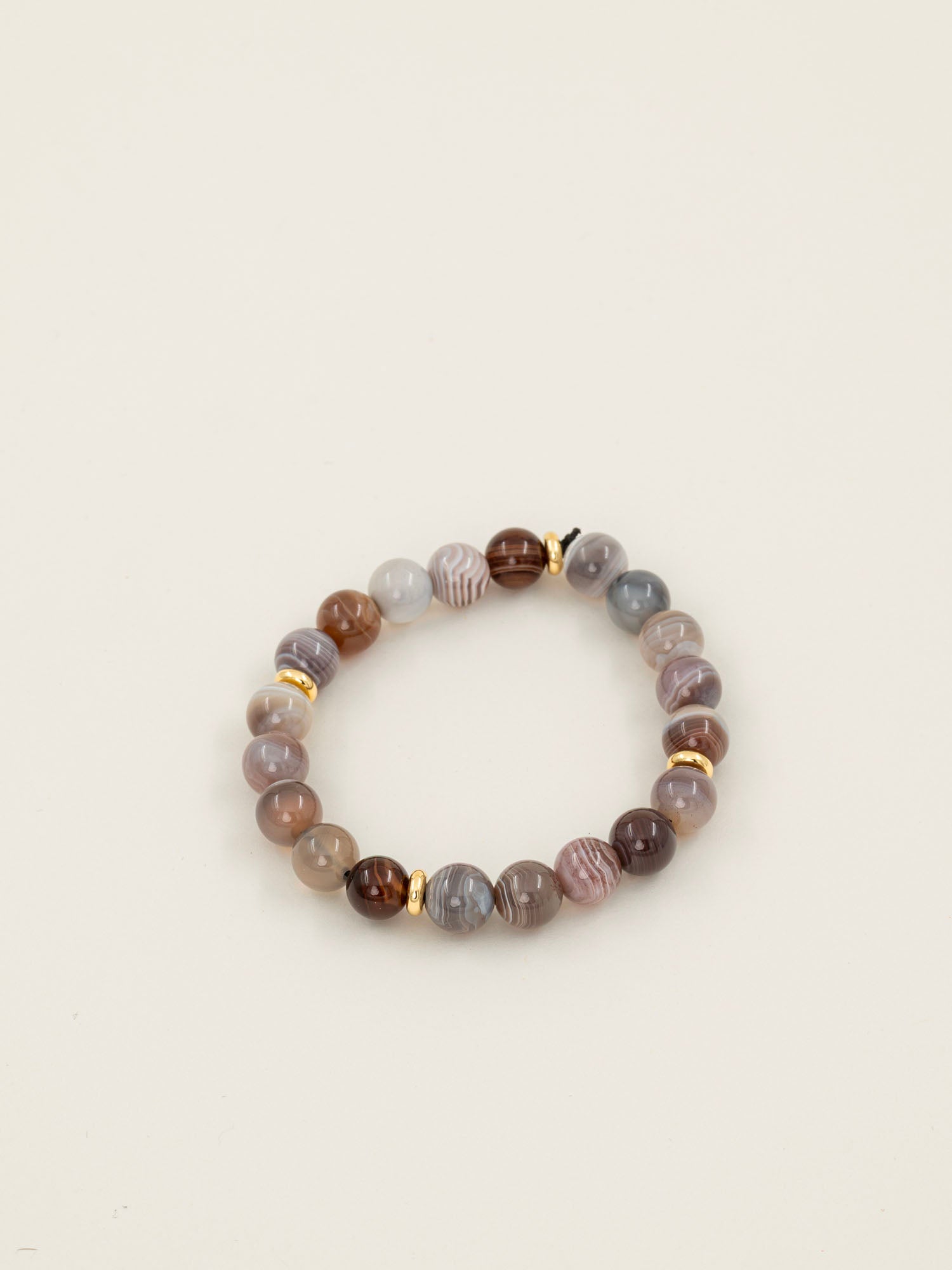 Bracelet perles Atlas - agate botswana striée grise et taupe, fait main en France