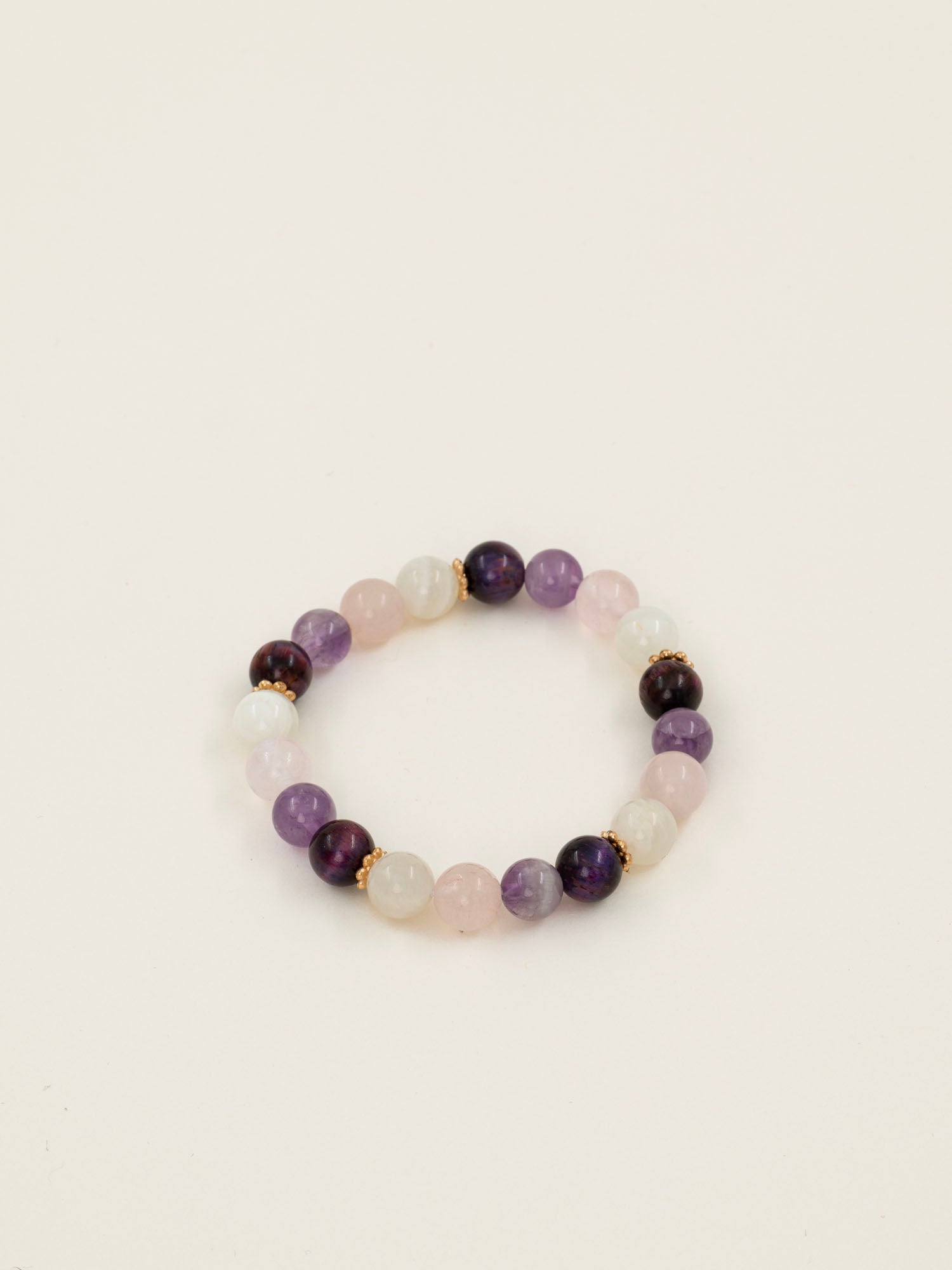 Bracelet perles Annapurna - améthyste, quartz rose et pierre de lune, fait main en France