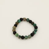 Bracelet perles Denali - pierre de lave, turquoise africaine et agate mousse, fait main en France