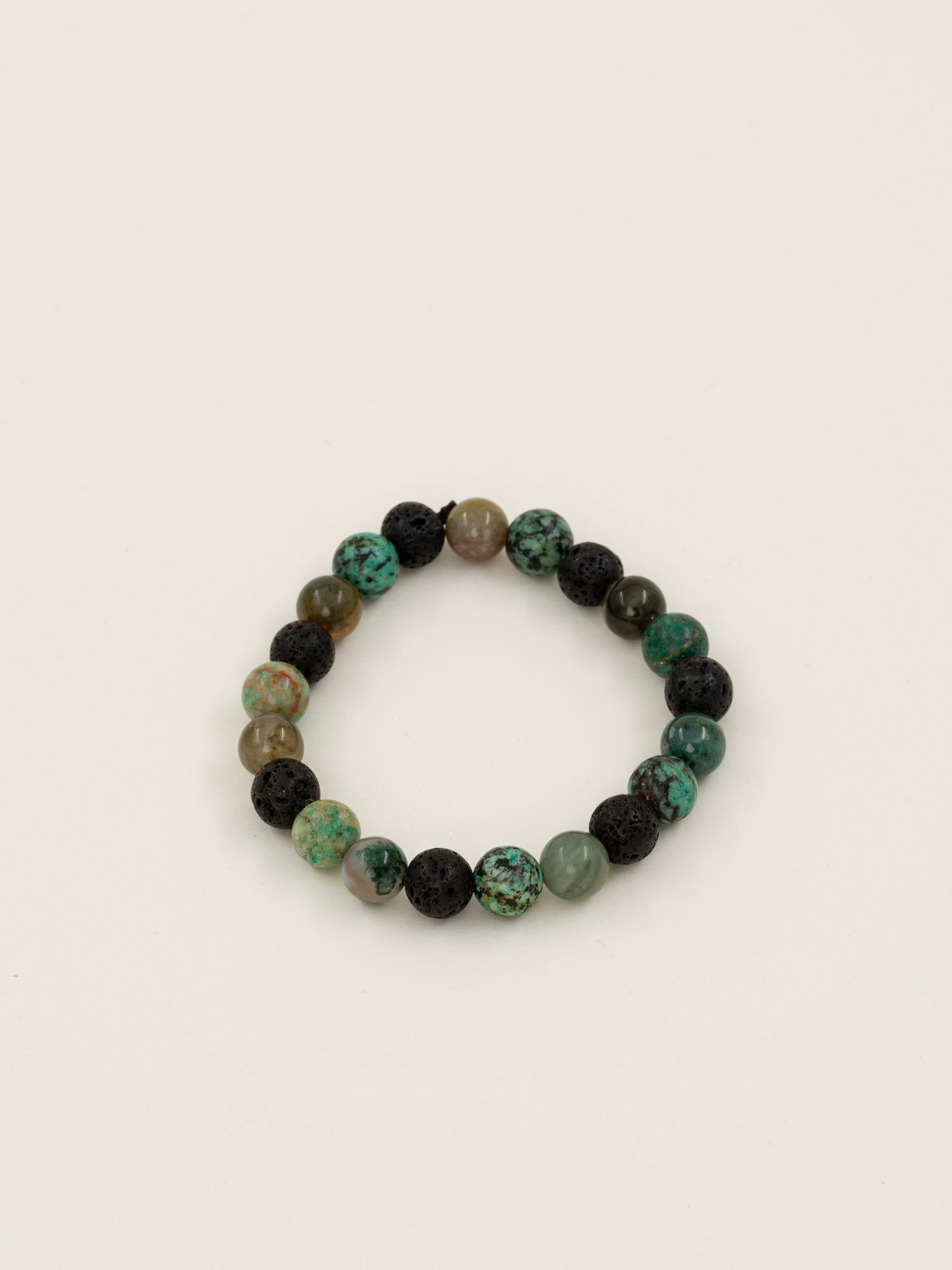 Bracelet perles Denali - pierre de lave, turquoise africaine et agate mousse, fait main en France
