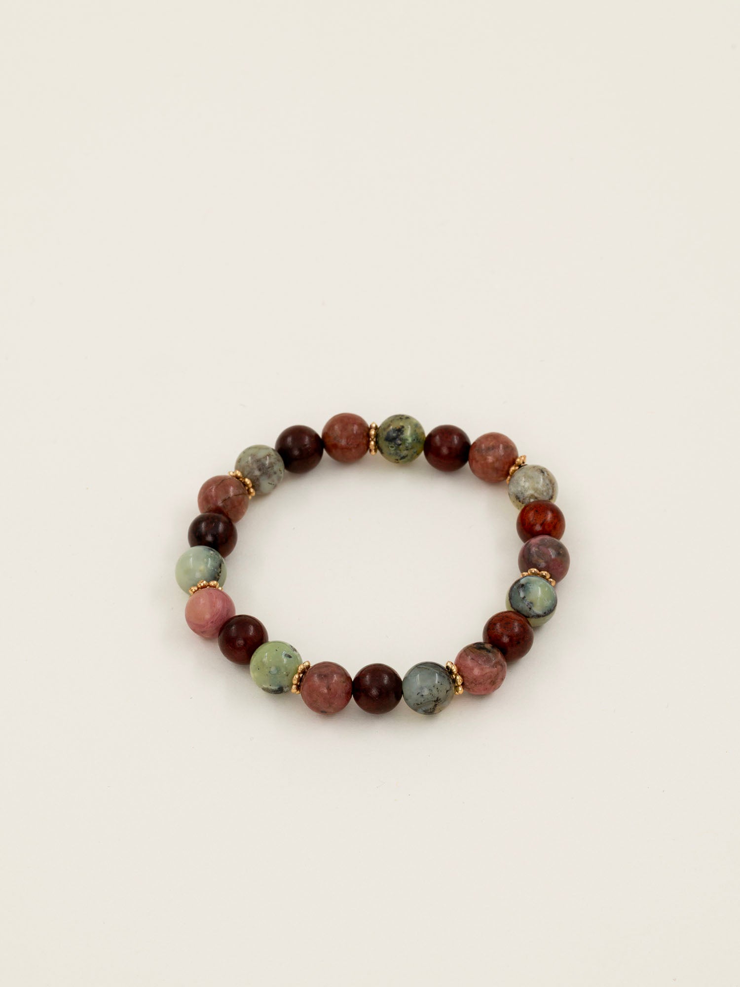 Bracelet perles Kilimandjaro - bois de santal, calcite verte et rhodochrosite, fait main en France