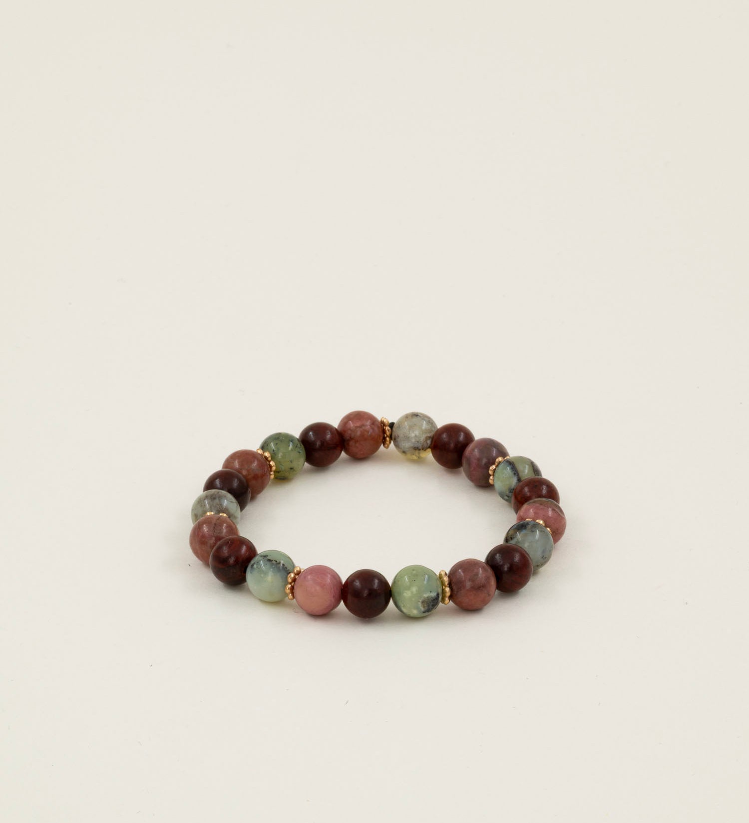 Bracelet perles Kilimandjaro - bois de santal, calcite verte et rhodochrosite, fait main en France