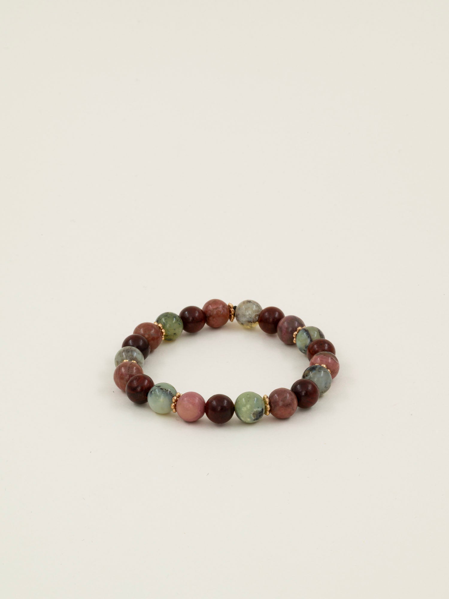 Bracelet perles Kilimandjaro - bois de santal, calcite verte et rhodochrosite, fait main en France