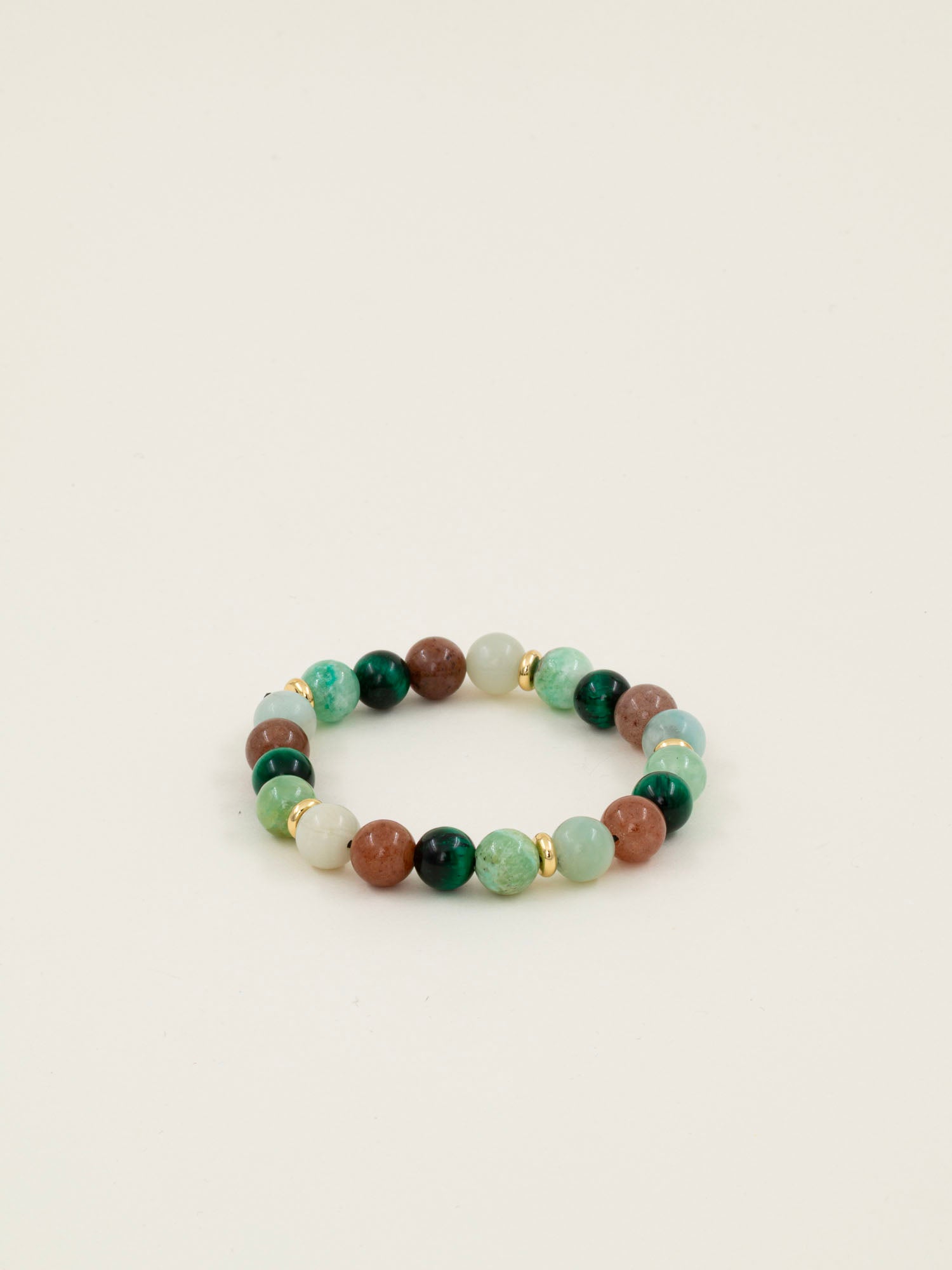 Bracelet perles Pacaya — calcite verte, œil de tigre vert et pierre de lune, fait main en France