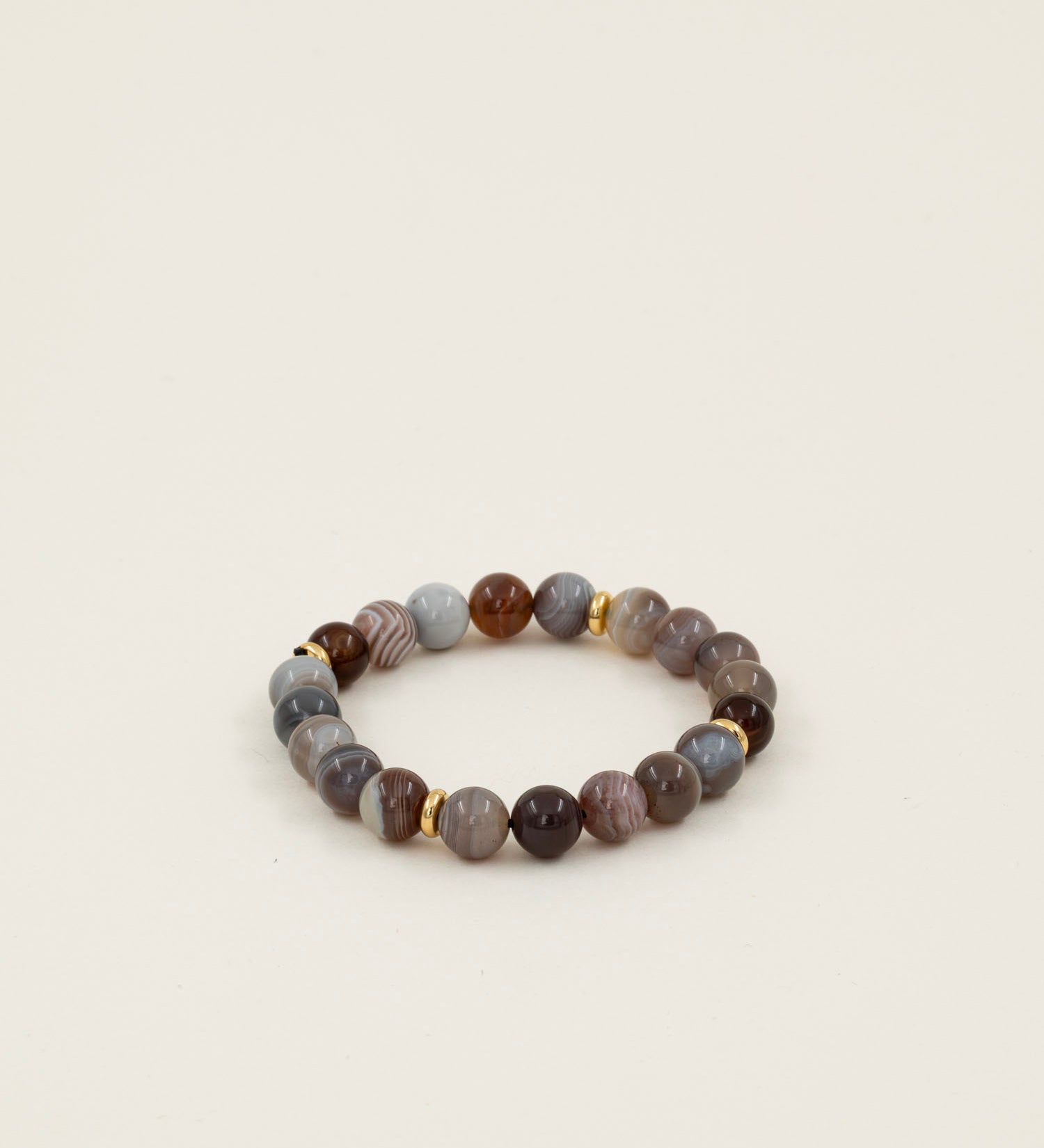Bracelet perles Atlas - agate botswana striée grise et taupe, fait main en France