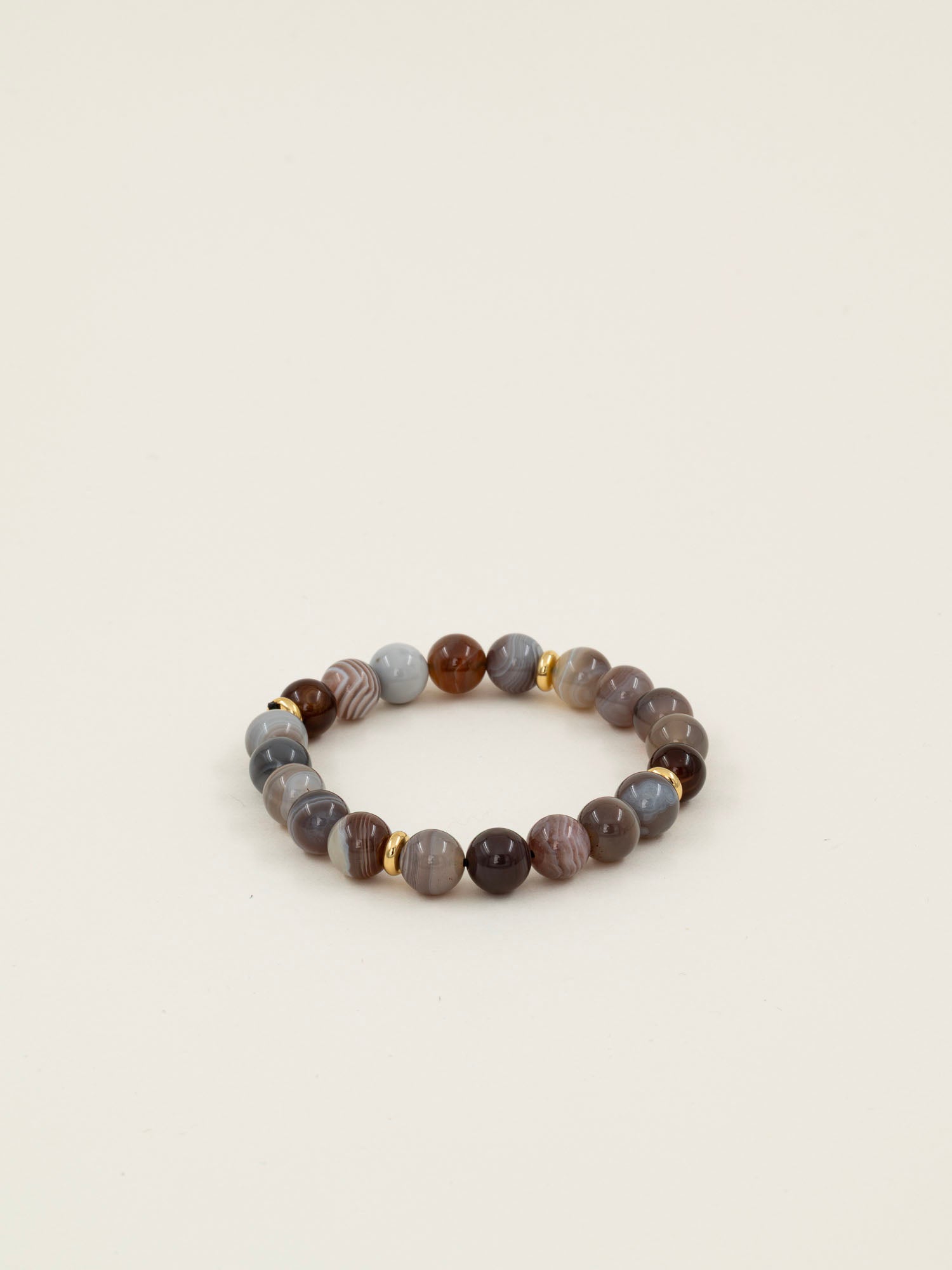 Bracelet perles Atlas - agate botswana striée grise et taupe, fait main en France