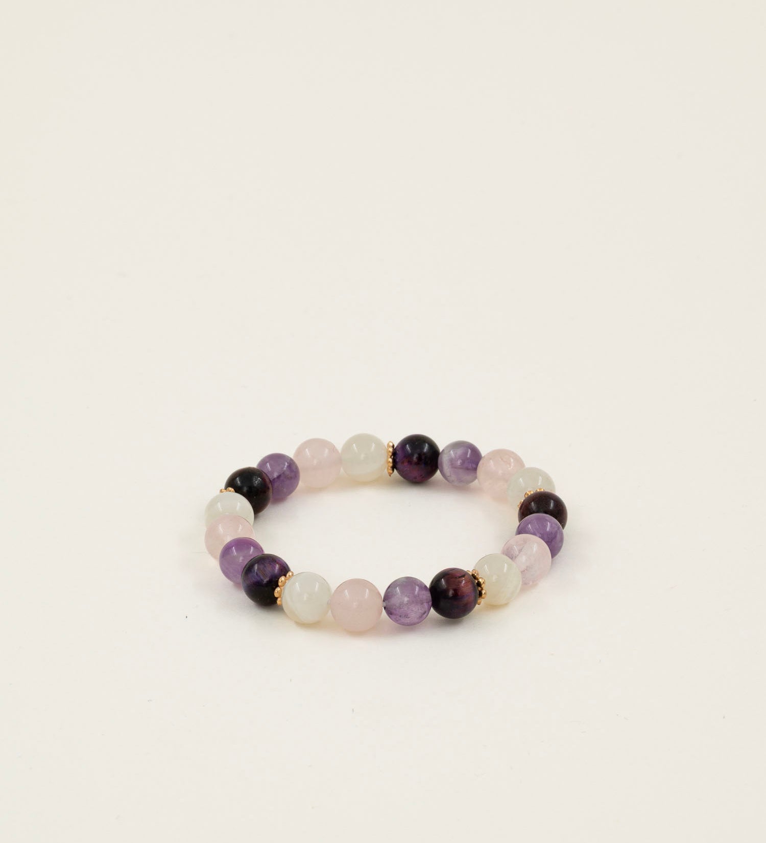 Bracelet perles Annapurna - améthyste, quartz rose et pierre de lune, fait main en France
