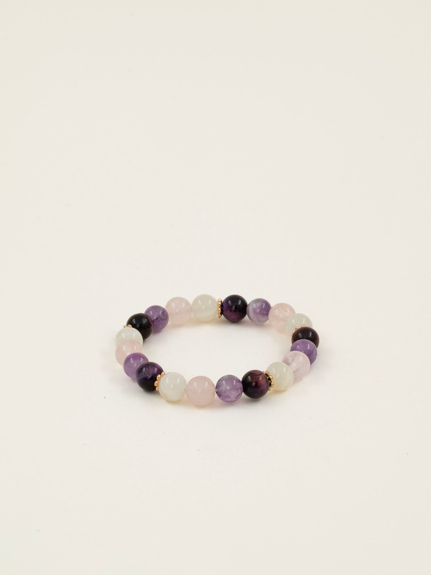 Bracelet perles Annapurna - améthyste, quartz rose et pierre de lune, fait main en France