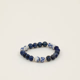 Bracelet perles Illimani — lapis lazuli et céramique fleurie, fait main en France