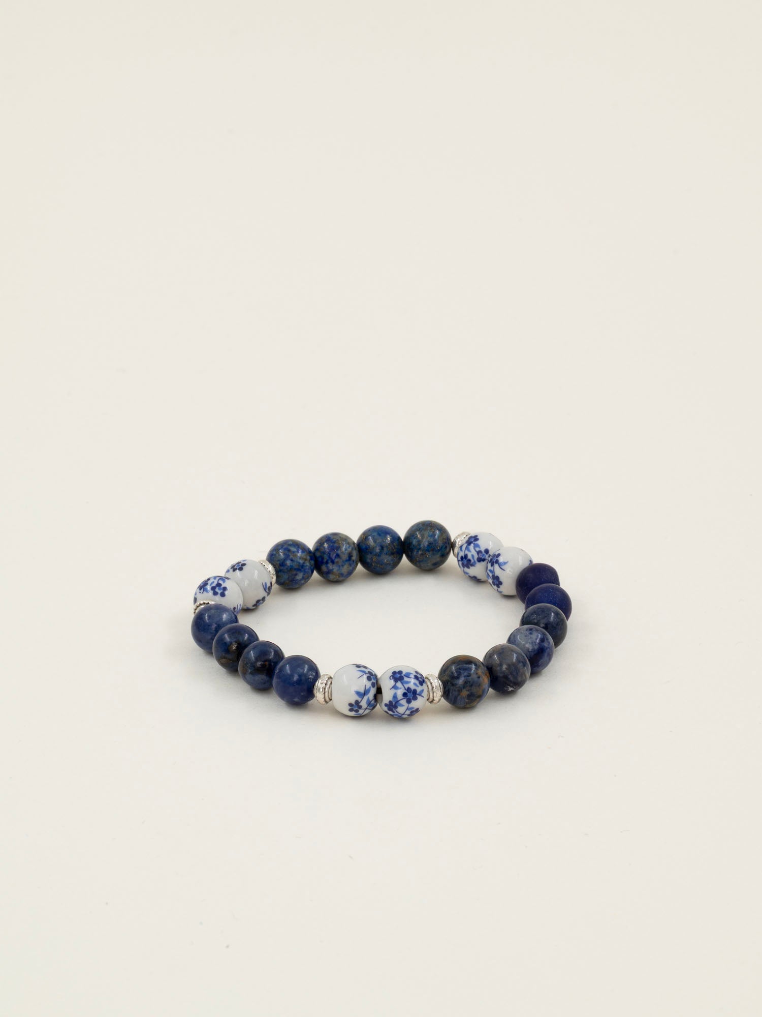 Bracelet perles Illimani — lapis lazuli et céramique fleurie, fait main en France