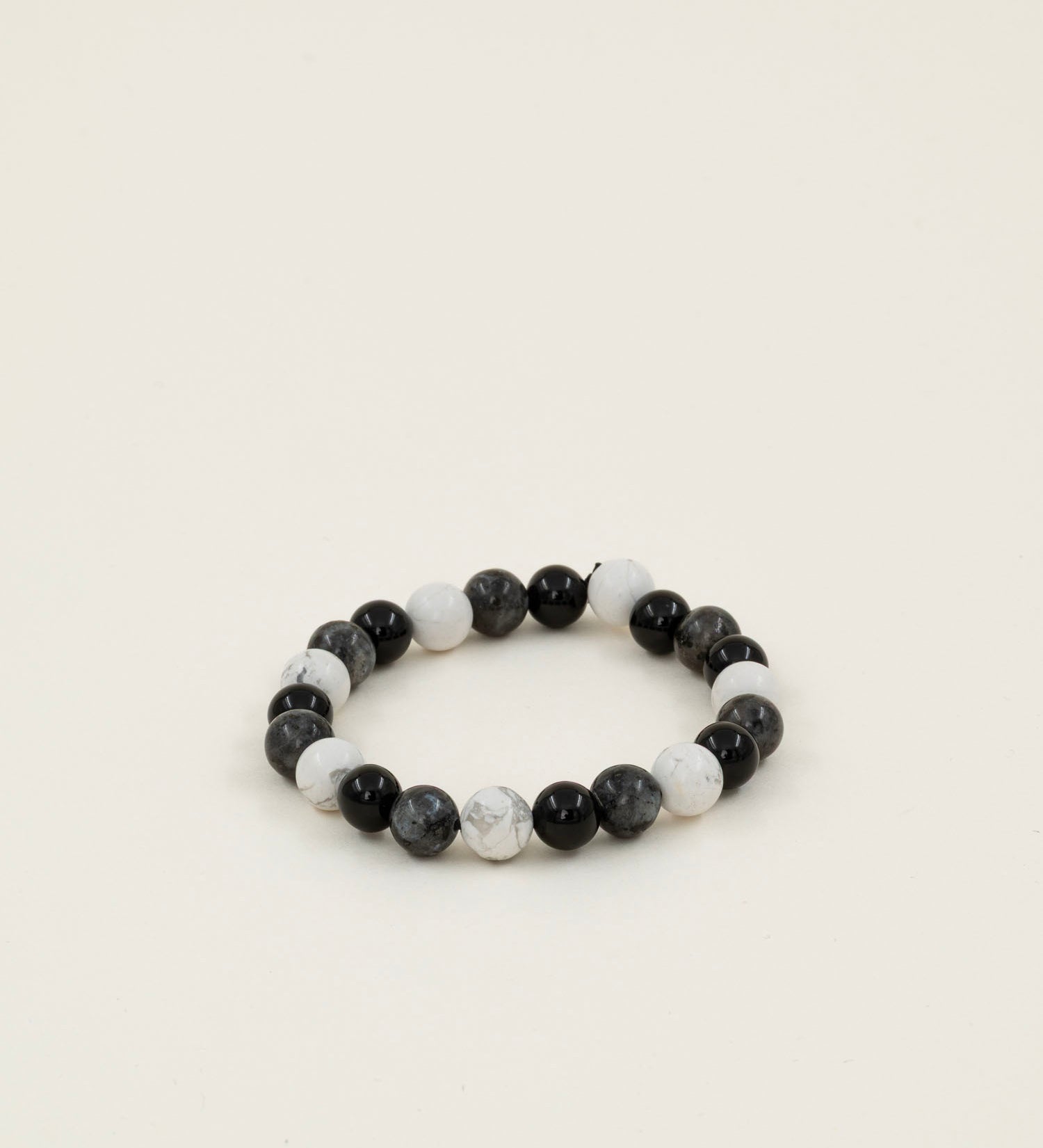 Bracelet perles Everest - onyx, howlite et labradorite, fait main en France
