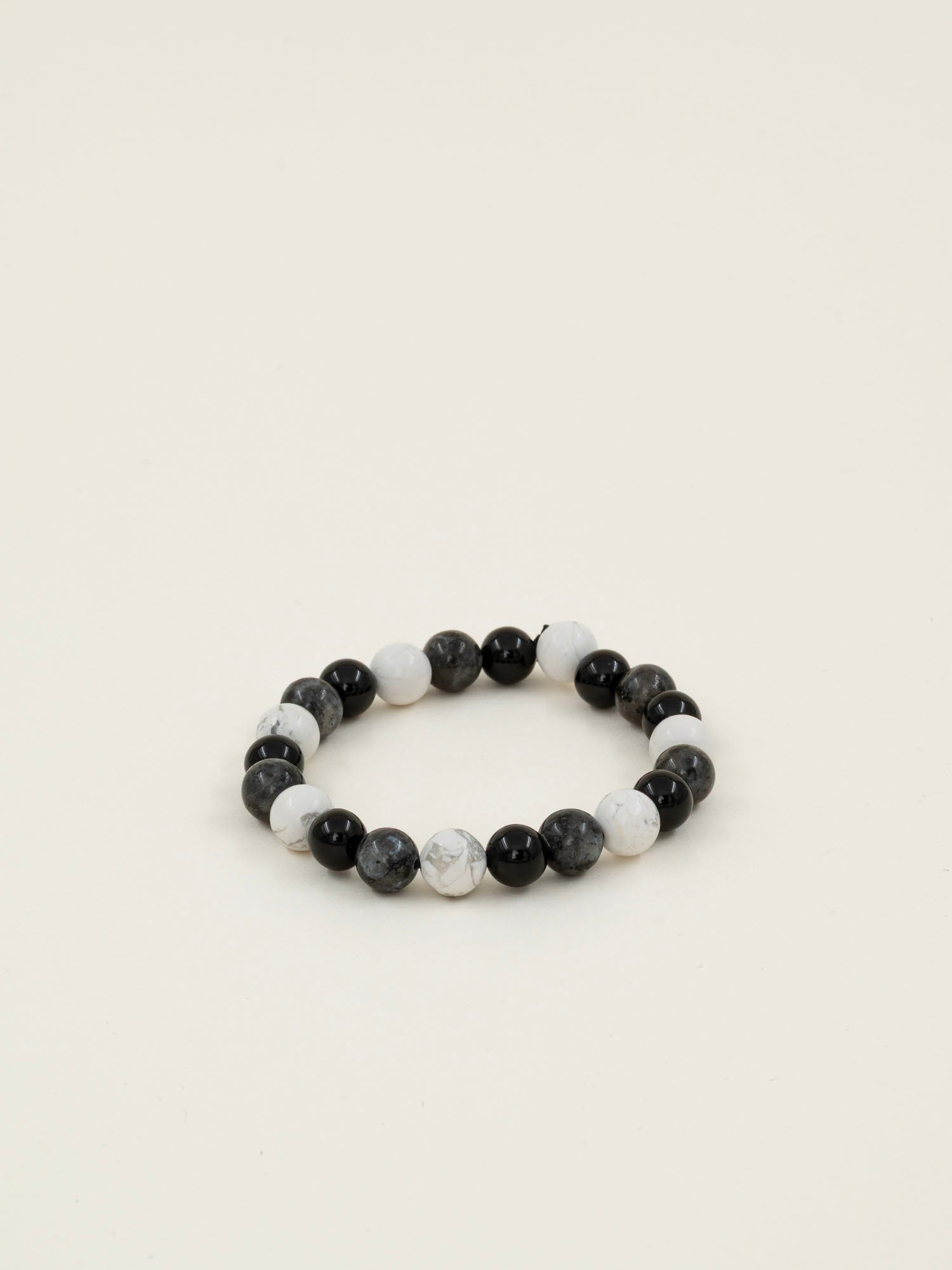 Bracelet perles Everest - onyx, howlite et labradorite, fait main en France