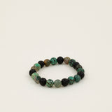 Bracelet perles Denali - pierre de lave, turquoise africaine et agate mousse, fait main en France