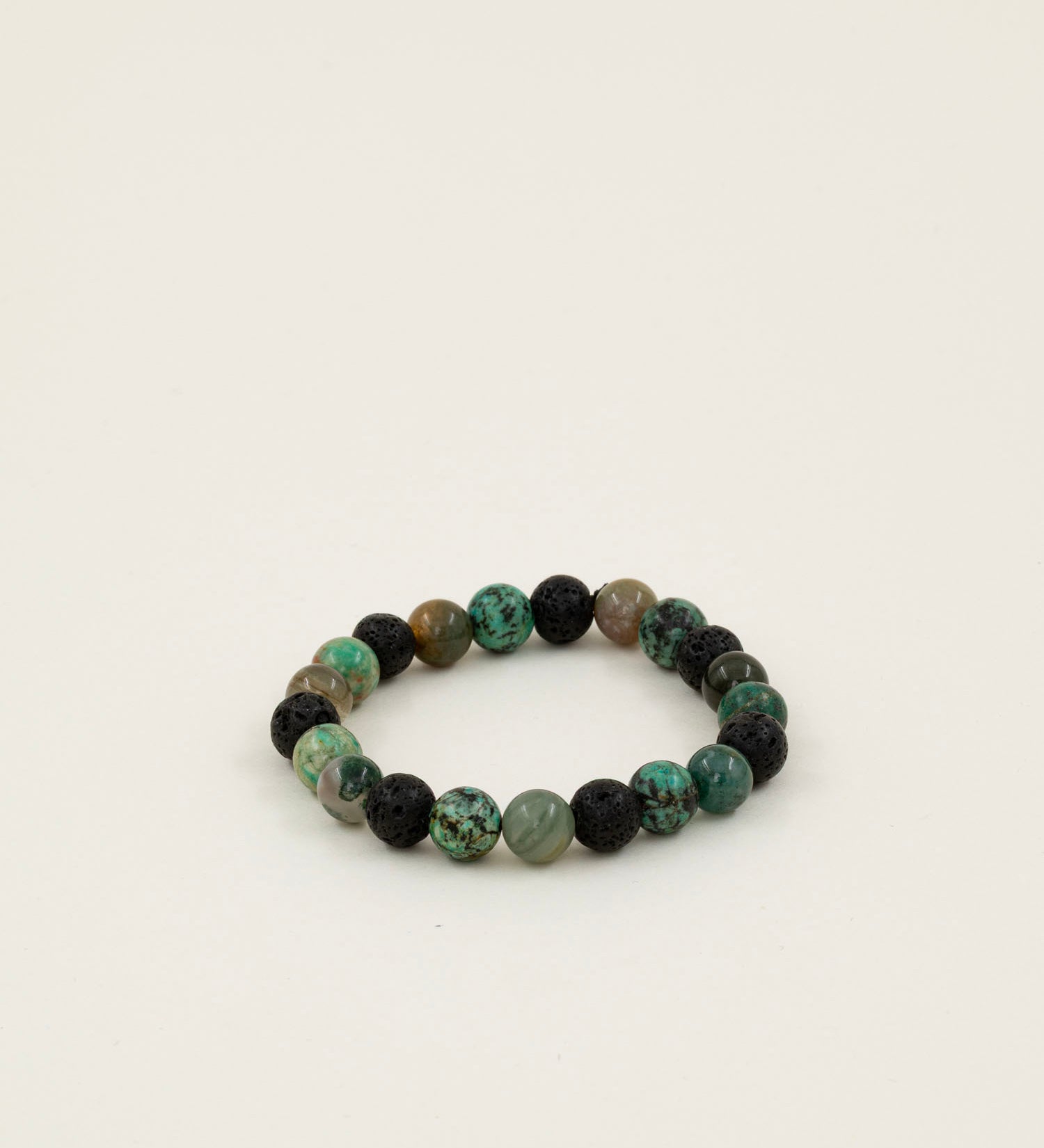 Bracelet perles Denali - pierre de lave, turquoise africaine et agate mousse, fait main en France