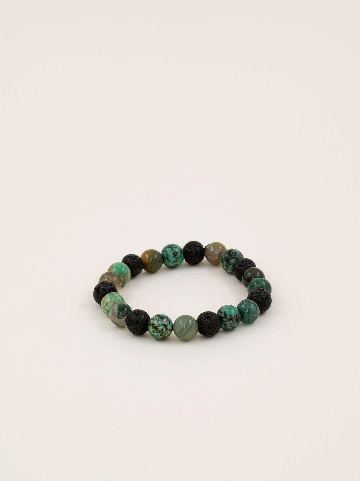 Bracelet perles Denali - pierre de lave, turquoise africaine et agate mousse, fait main en France